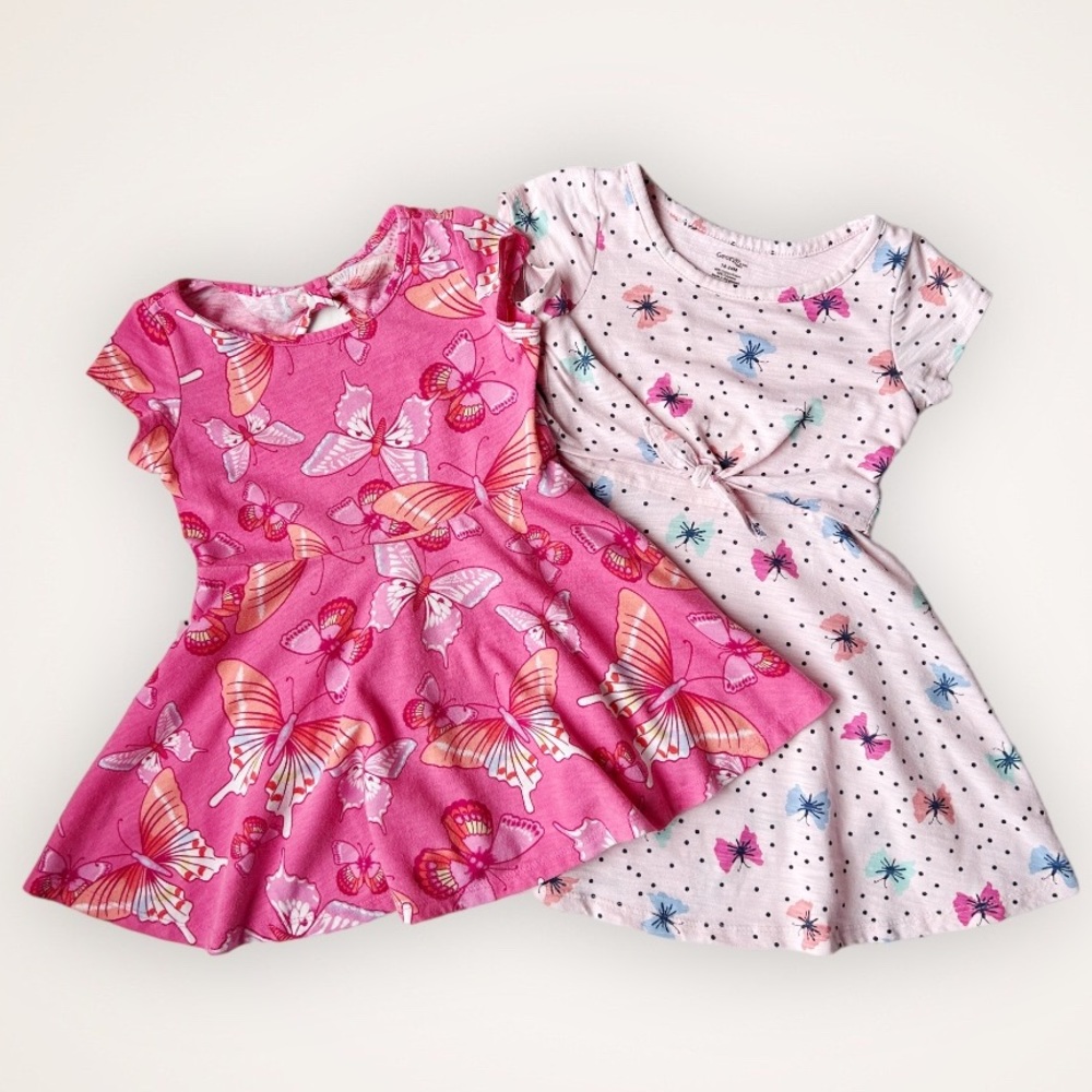 Toddler Girls 18-24M Summer Short-Sleeve Butterfly Print Jersey Swing Dresses